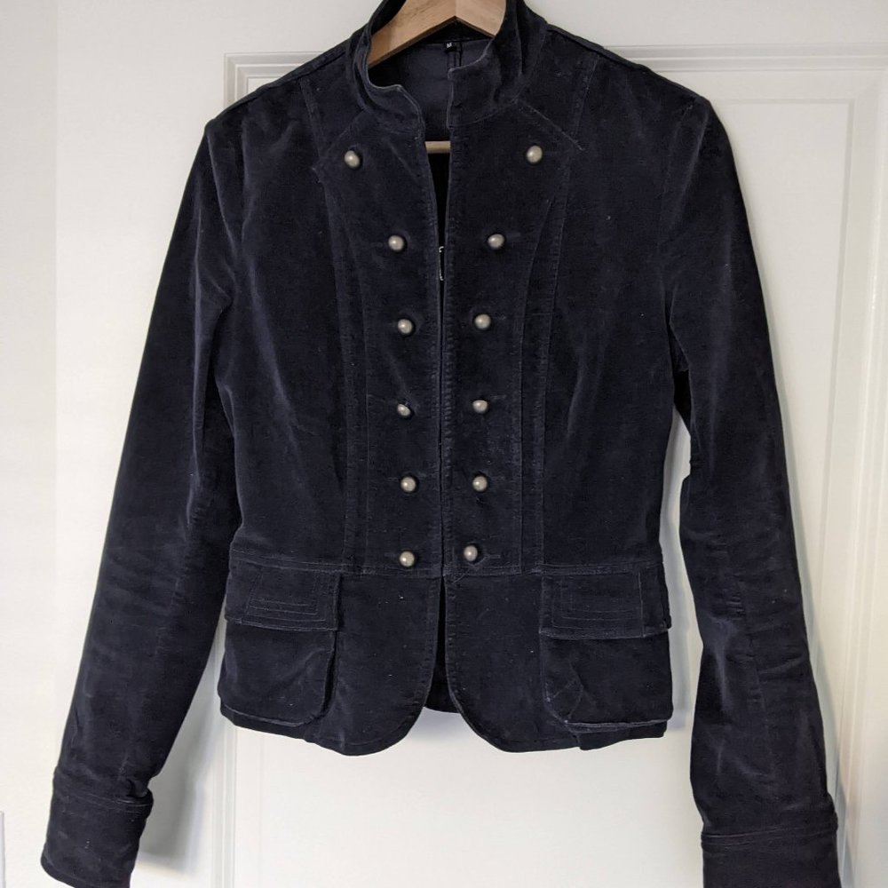 Vintage utility military navy velour jacket